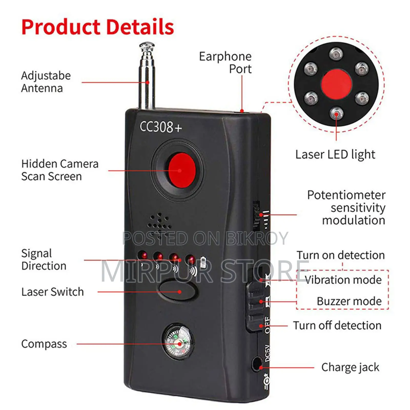 Hidden Spy Camera Detector Cc308+