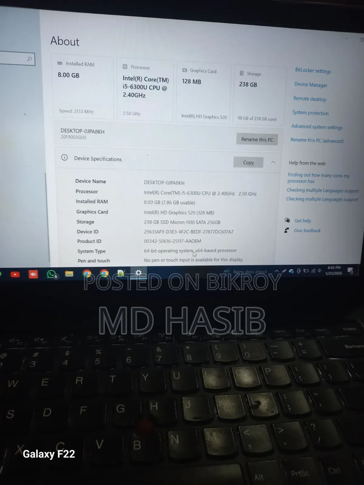 Laptop Lenovo ThinkPad 10 8GB Intel Core I5 HDD 256GB
