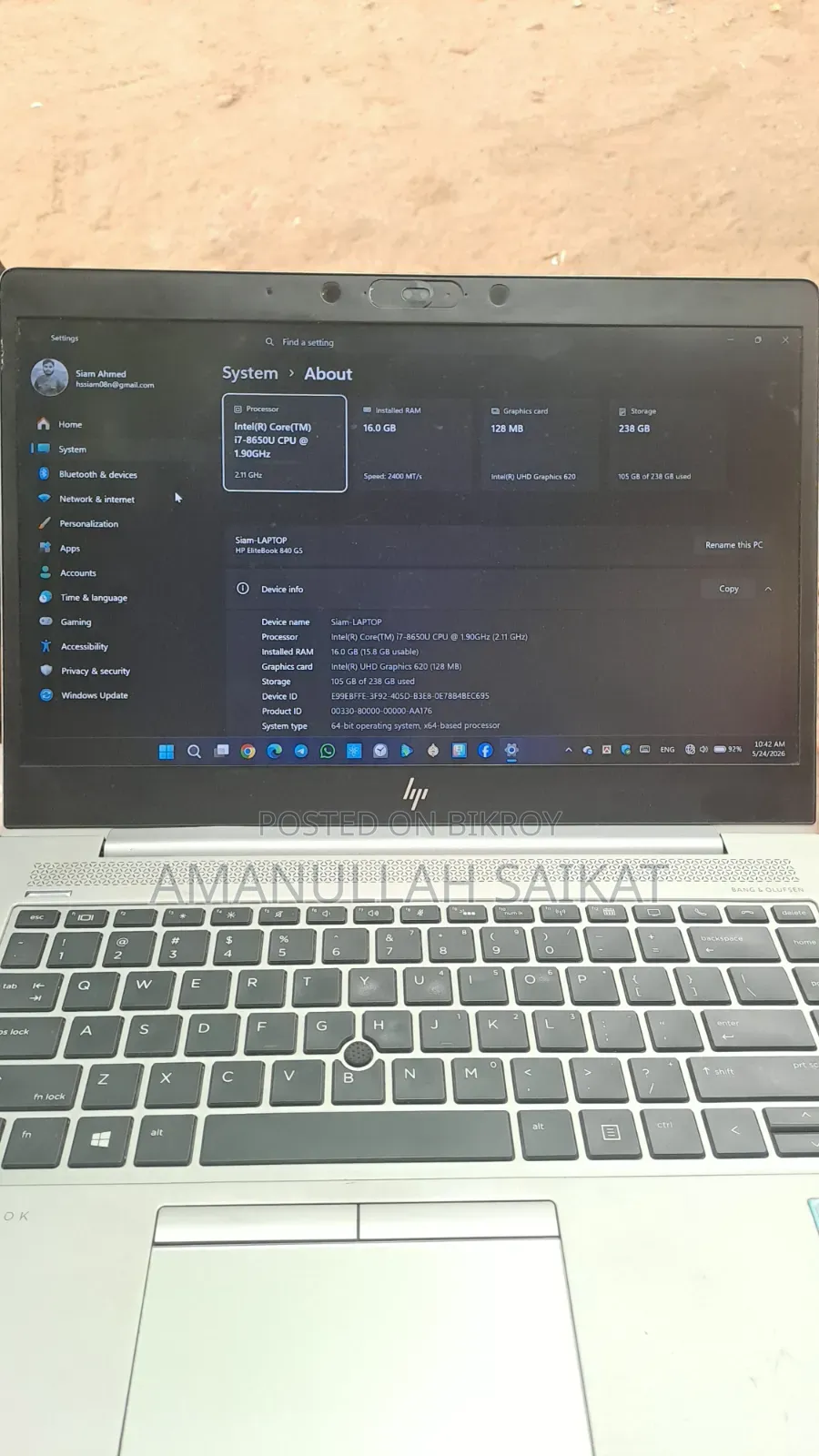 Laptop HP EliteBook 840 G5 16GB Intel Core I7 SSD 16 GB