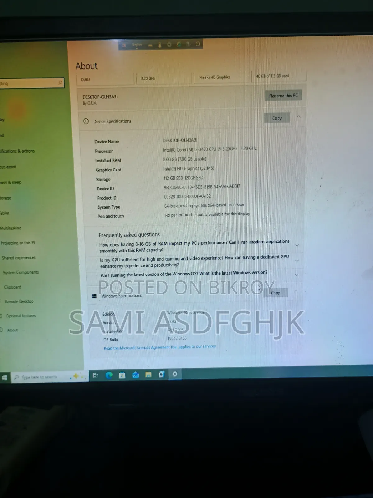 Desktop Computer 8GB Intel Core I3 SSD 140GB