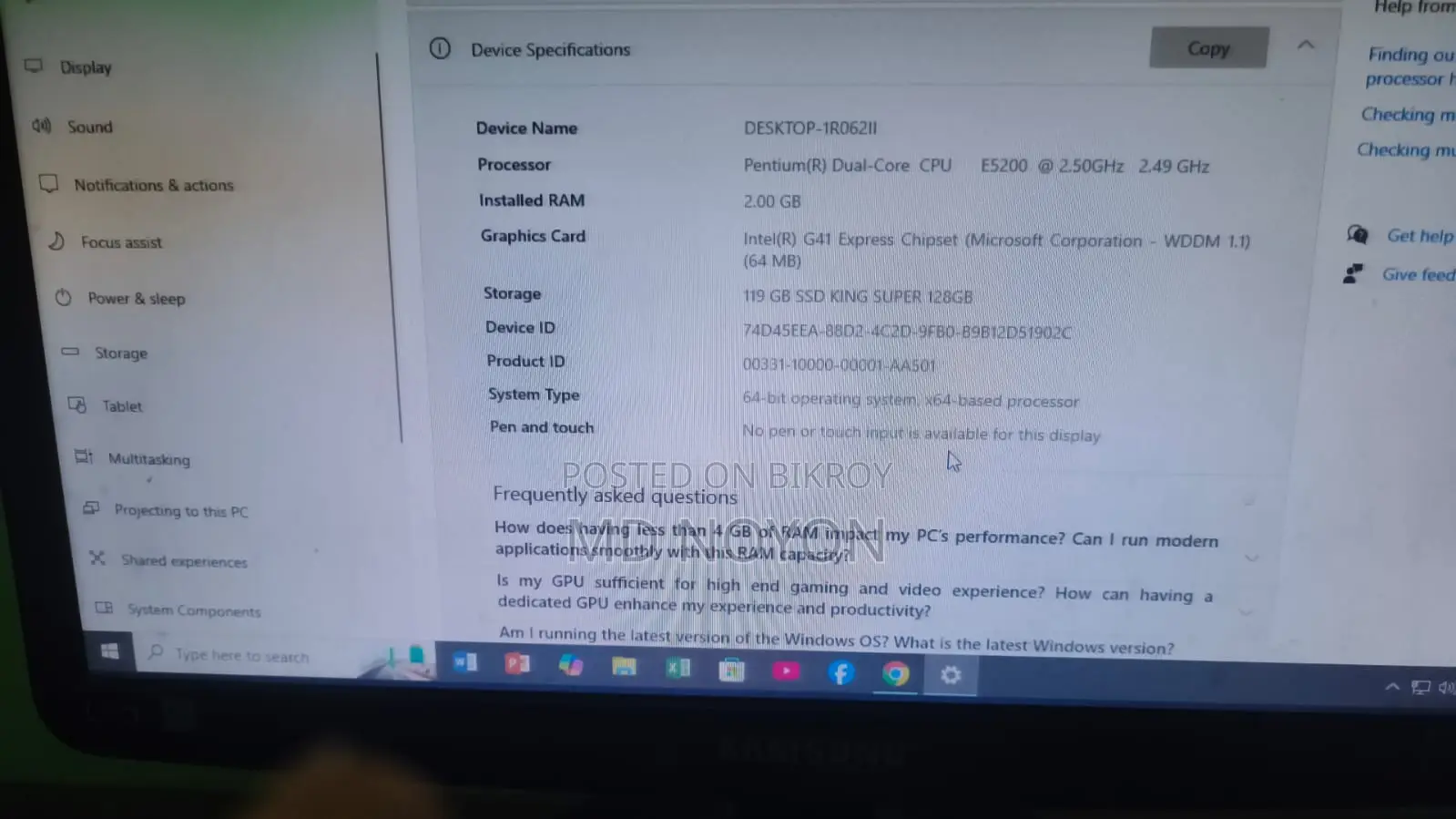 Desktop Computer 2GB Intel Pentium SSD 128GB