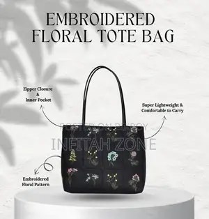 Our Embroidered Floral Tote Bag Blends a Minimal Classic Design.