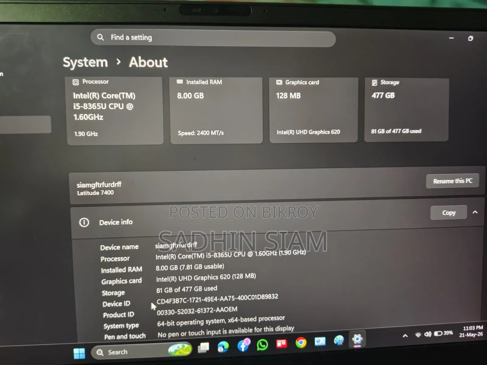 Laptop Dell Latitude 7400 8GB Intel Core I5 SSD 512GB