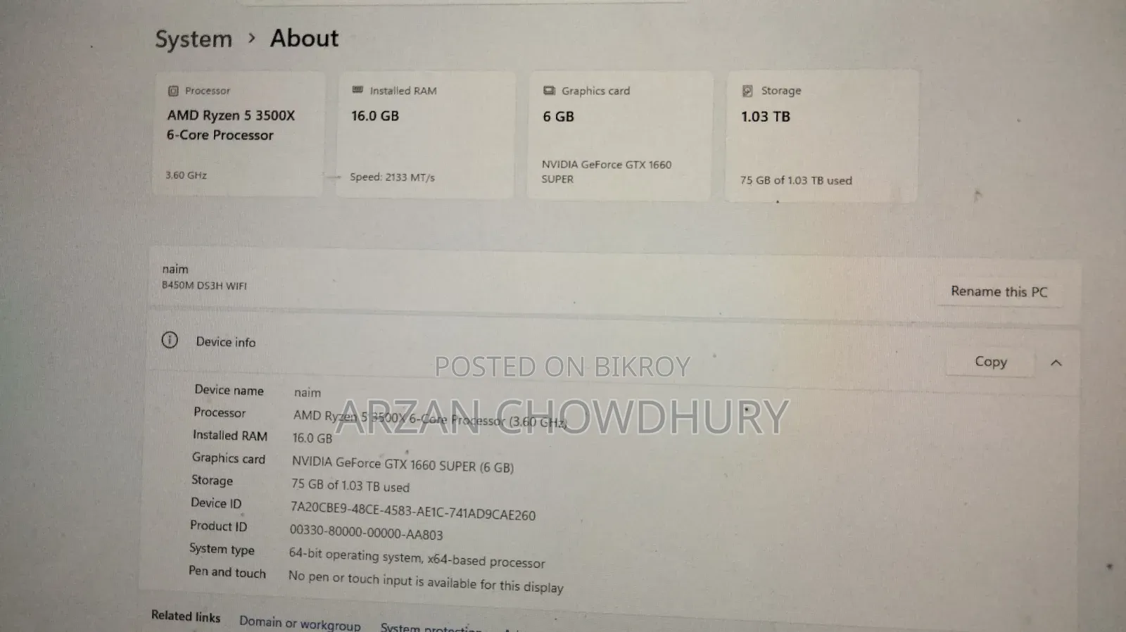 Desktop Computer 16GB AMD Ryzen 5 HDD 1T