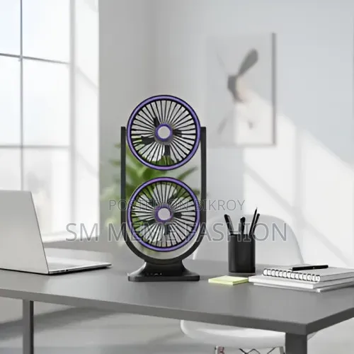 Dual Head Rechargeable Desk Fan for Bedroom/Office Use