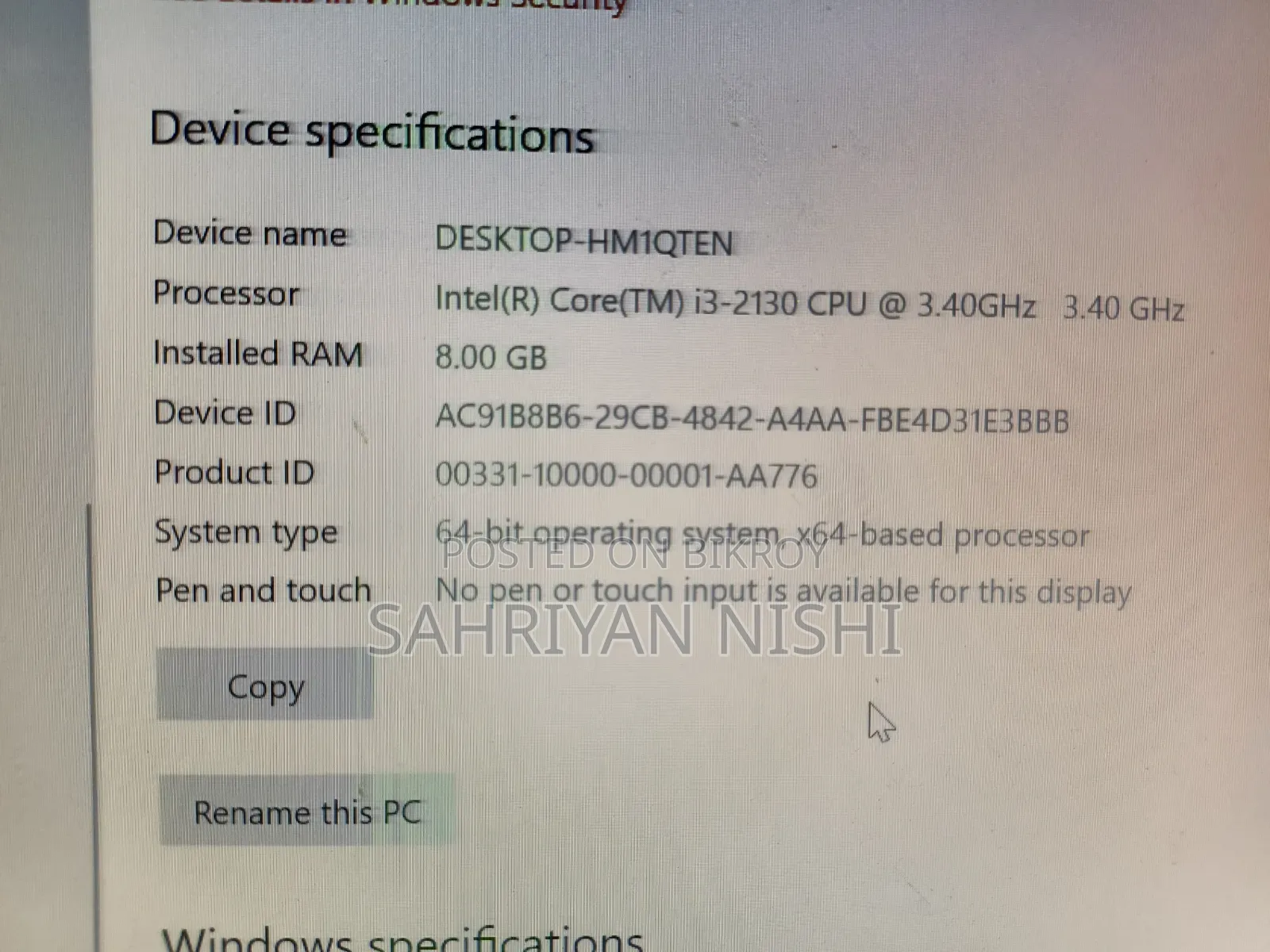 Desktop Computer Asus 8GB Intel Core I3 SSD 256GB