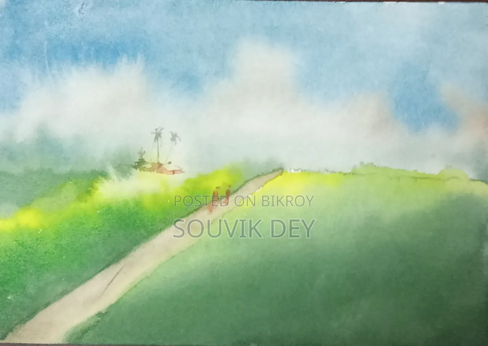 Watercolor painting framed for wall decoration