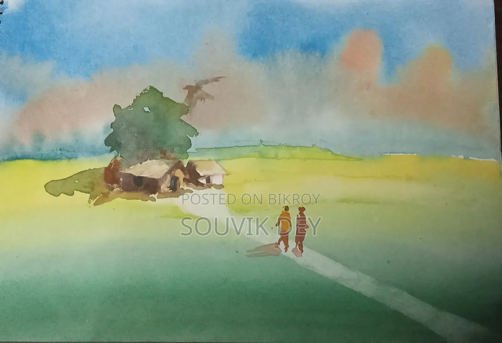 Watercolor painting framed for wall decoration