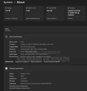 Desktop Computer MSI Pro 22E 7NC 16GB Intel Core I5 HDD+SSD 1T