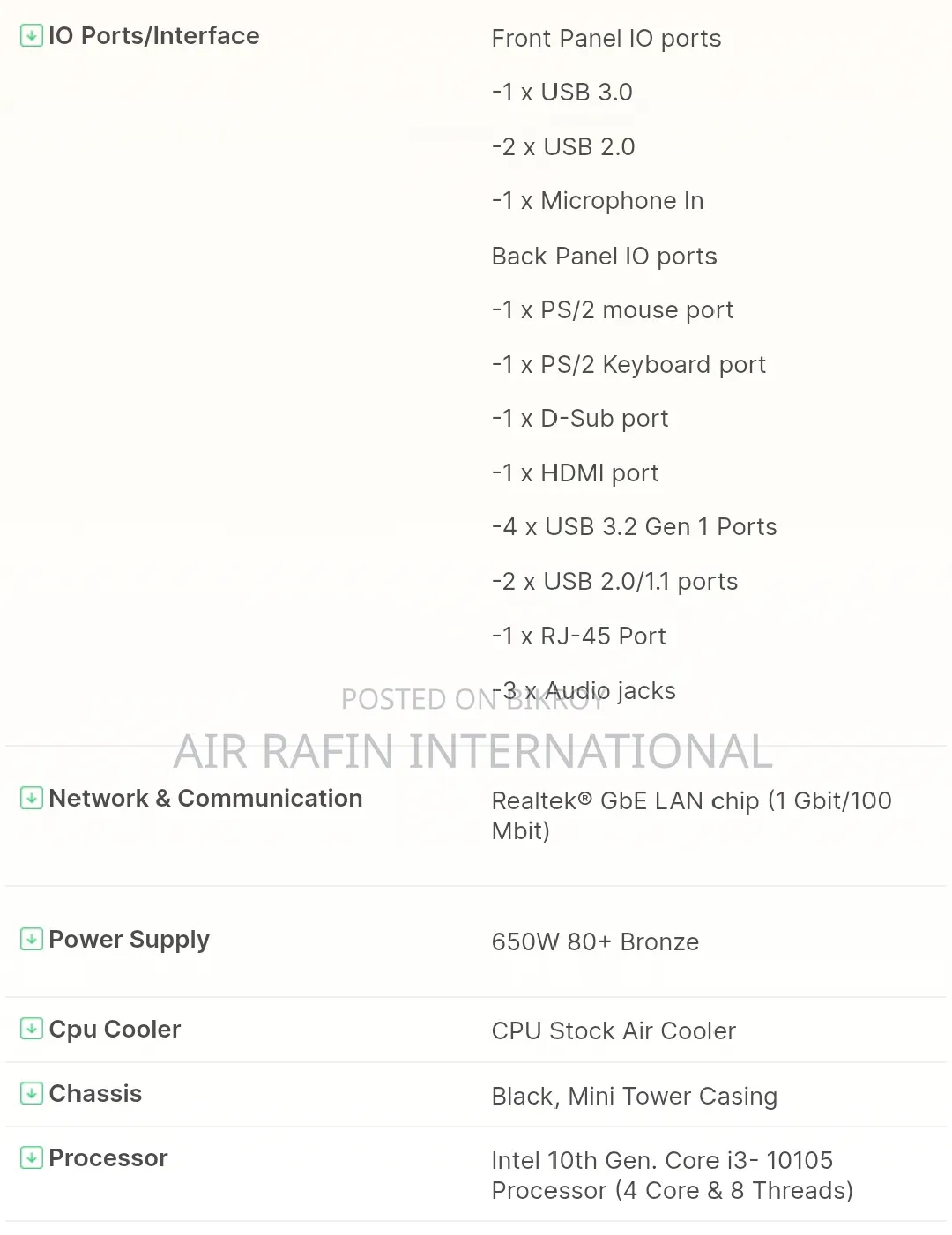Desktop Computer 8GB Intel Core I3 HDD 256GB
