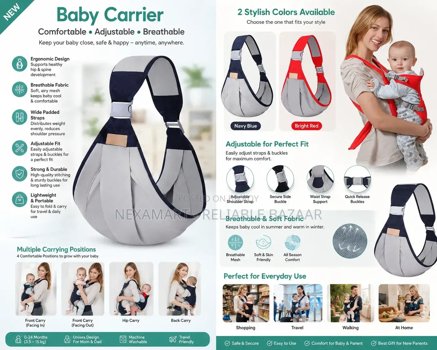 Premium Baby Carrier Bag | Adjustable Ergonomic Baby Sling Wrap