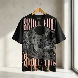 Skull Fire Graphic Art - Edgy Streetwear Skull T-Shirt