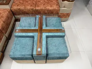 Luxury Corner Sofa Set With Premium Coffee Table 6 Ottoman Chairs