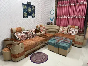 লাক্সারি কর্নার সোফা সেট উইথ প্রিমিয়াম কফি টেবিল ৬ অটোম্যান চেয়ারস