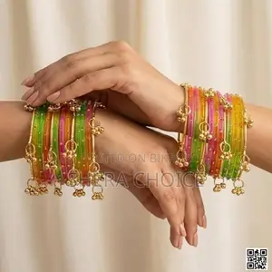 Kashmiri Ghungroo Bangle 20 Kashmiri Ghungroo Bangle set with Rainbow Glass Bangles,