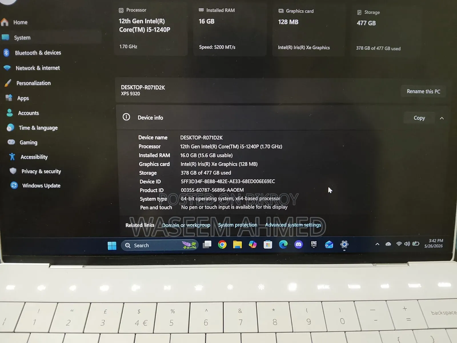 Laptop Dell XPS 13 9320 16GB Intel Core I7 SSD 512GB