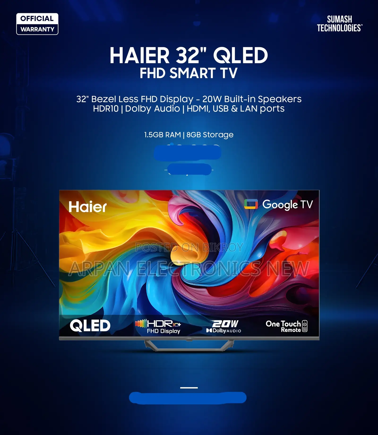 Haier 32" Smart QLED FHD Google TV (H32S80EFX) 4 Years Warranty