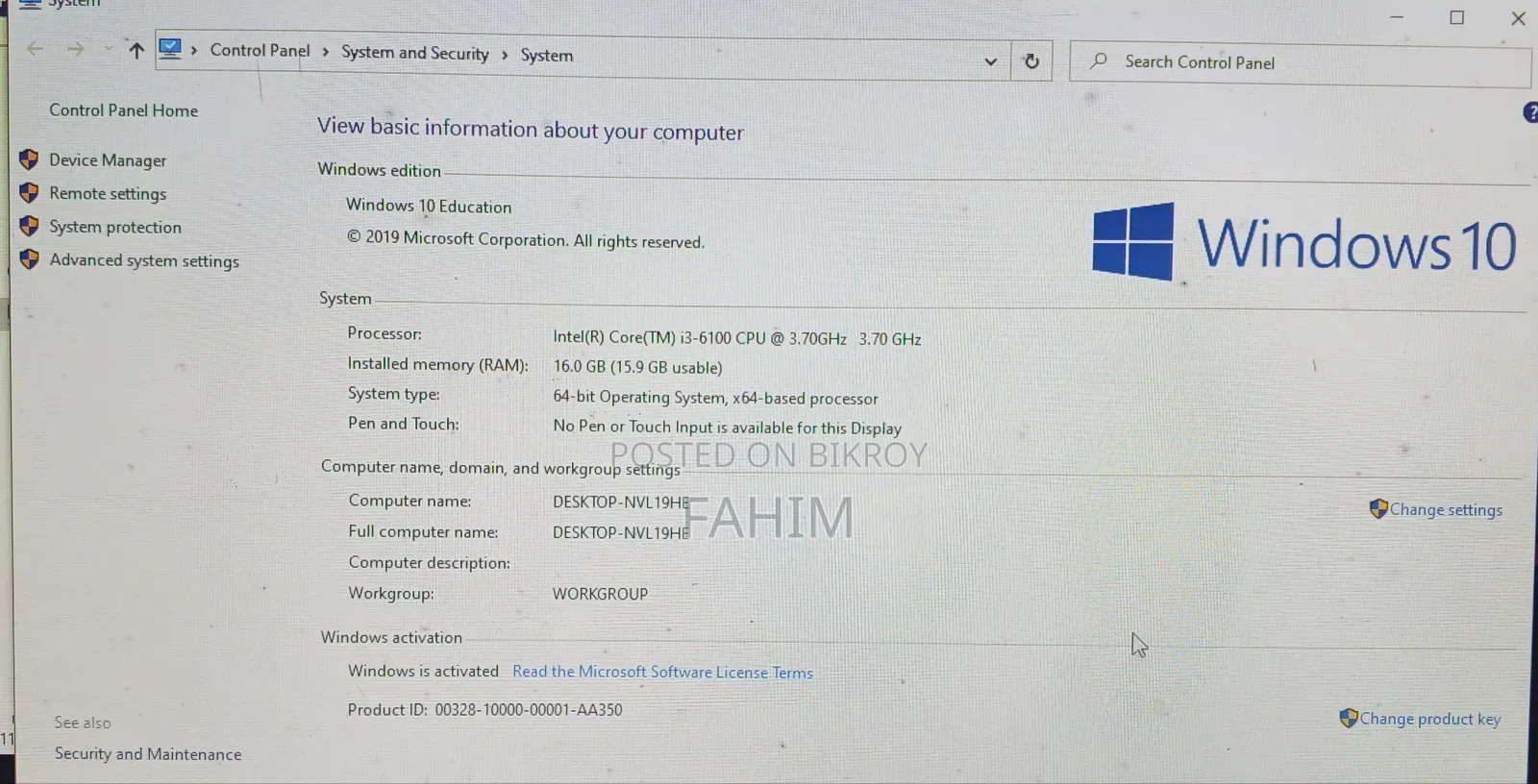 Desktop Computer HP 280 G6 16GB Intel Core I3 SSD 1T