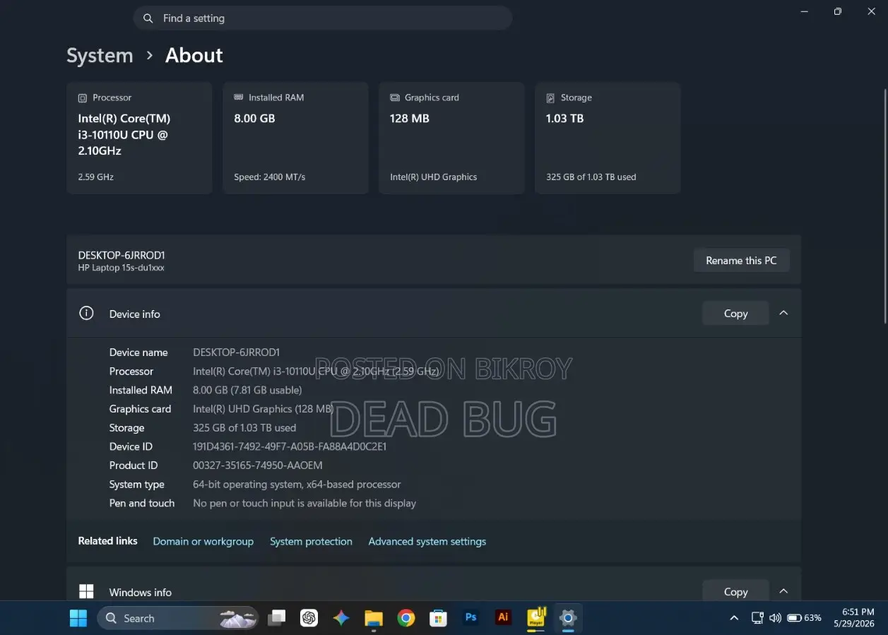 Laptop HP 15s 8GB Intel Core i3 HDD+SSD 1T