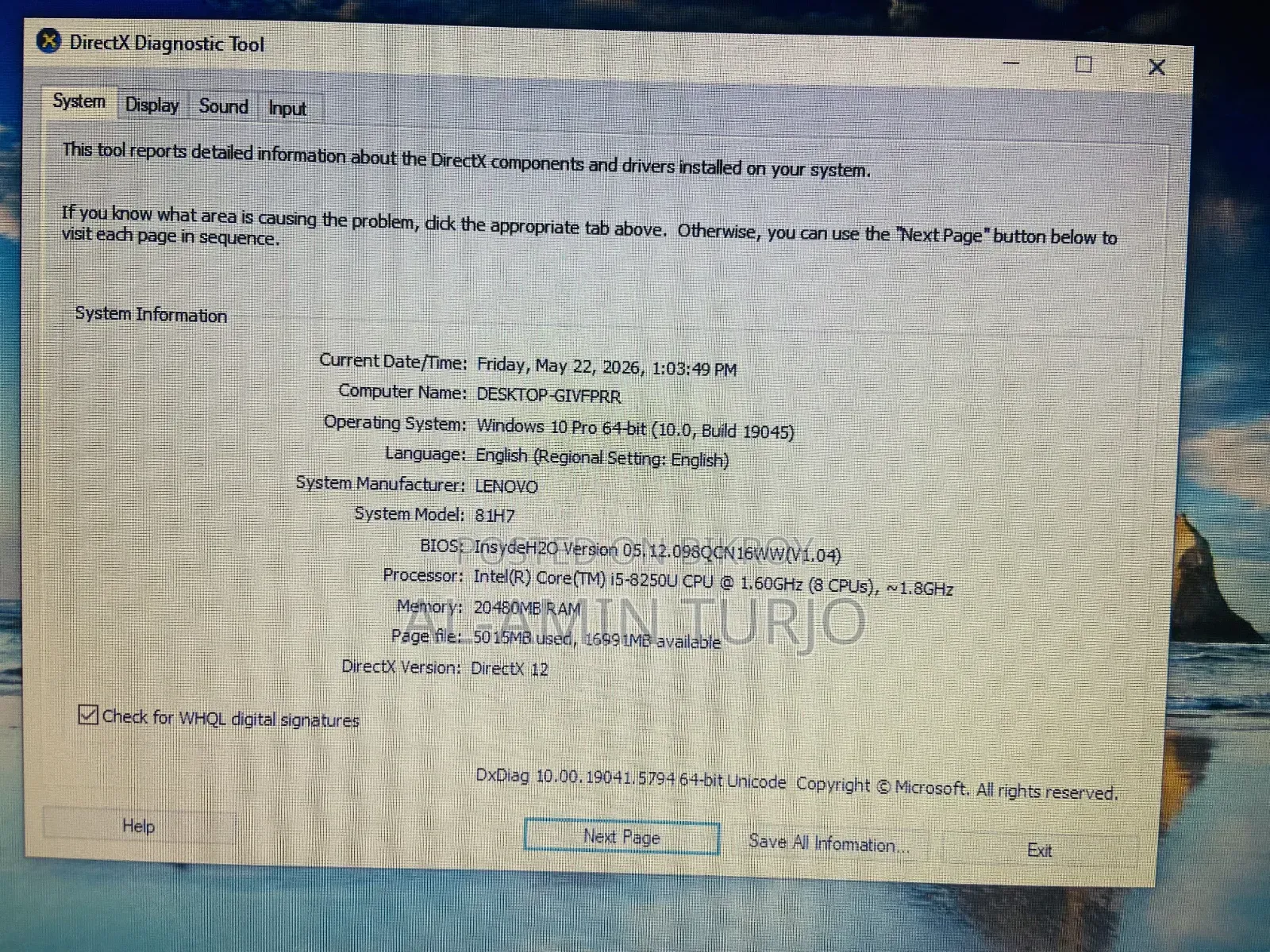 Laptop Lenovo IdeaPad 130 20GB Intel Core I5 SSD 1T