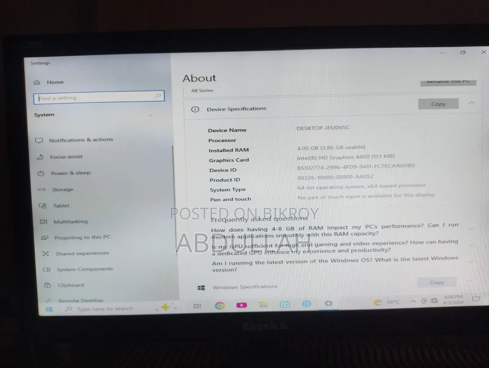 Desktop Computer Asus 4GB Intel Core i3 SSHD+SSD 500GB
