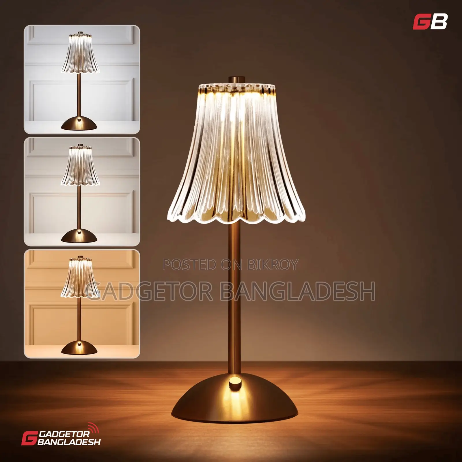 Premium Crystal Fluted Rechargeable Table Lamp