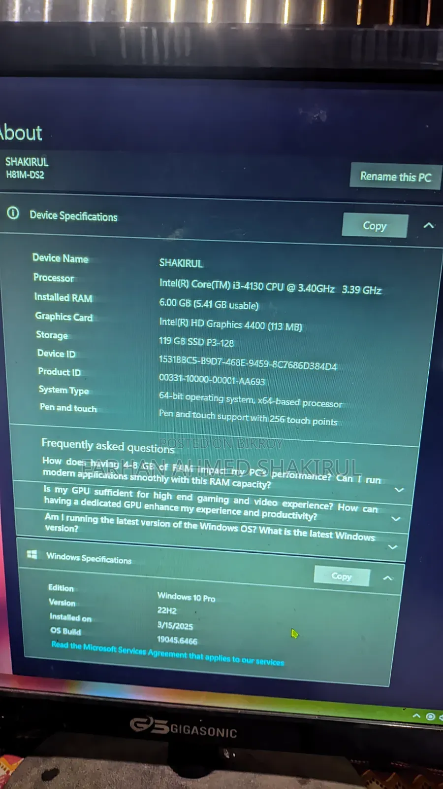 Gigabyte GA-H110MSTX-HD3-ZK 6GB Intel Core i3 SSD 128GB
