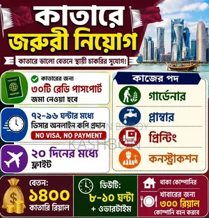কাতার কাজের ভিসা জরুরী নিয়োগ 🇶🇦