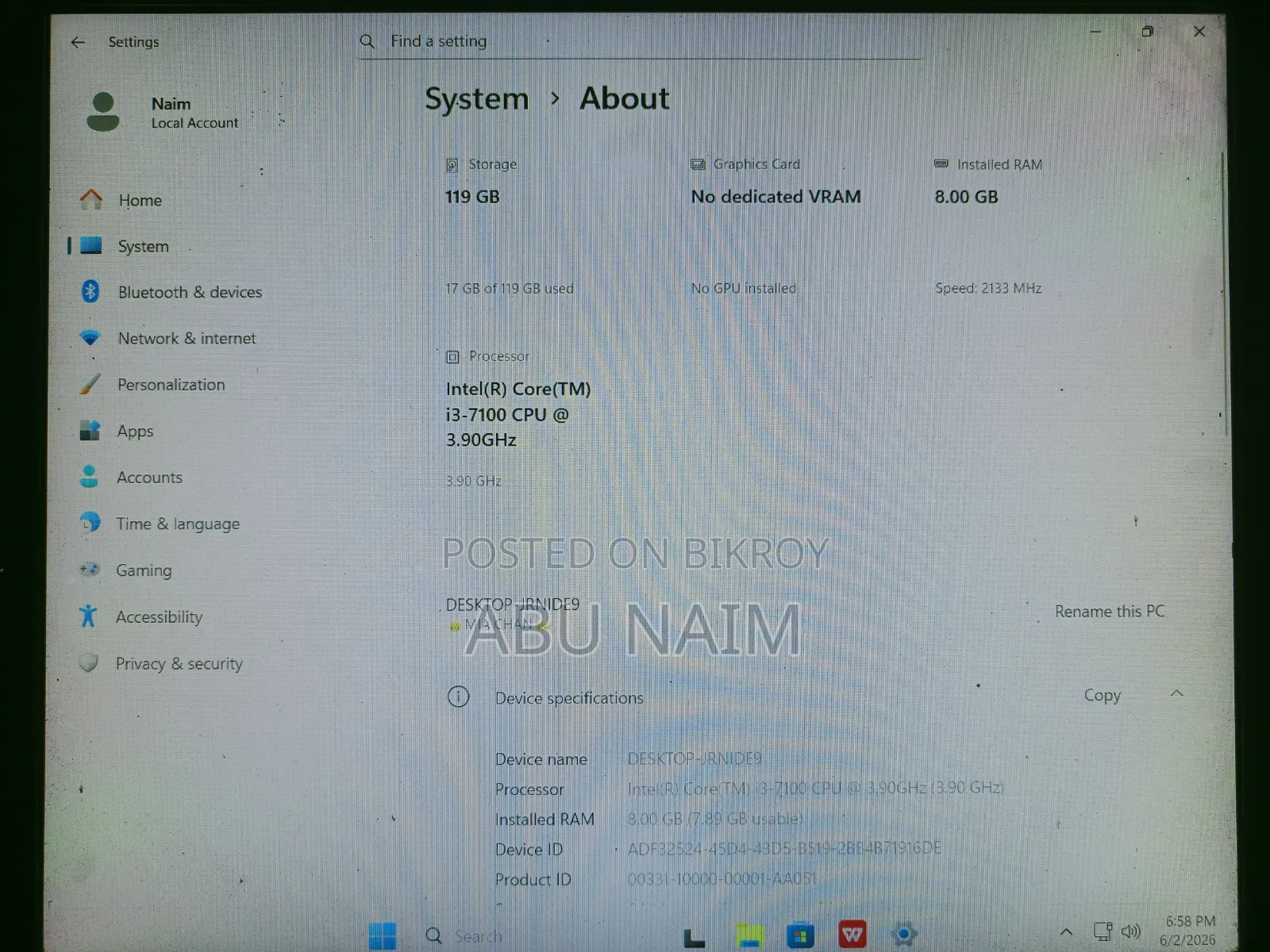 Gigabyte GA-H110MSTX-HD3-ZK 8GB Intel Core I3 SSD 128GB