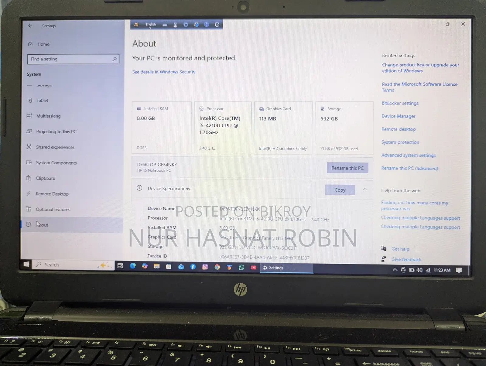 Laptop HP 15 8GB Intel Core I5 HDD 1T
