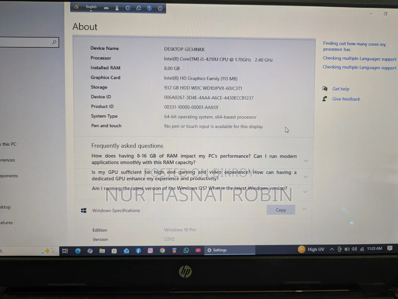 Laptop HP 15 8GB Intel Core I5 HDD 1T