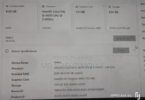 Desktop Computer Asus 8GB Intel Core I5 SSD 256GB