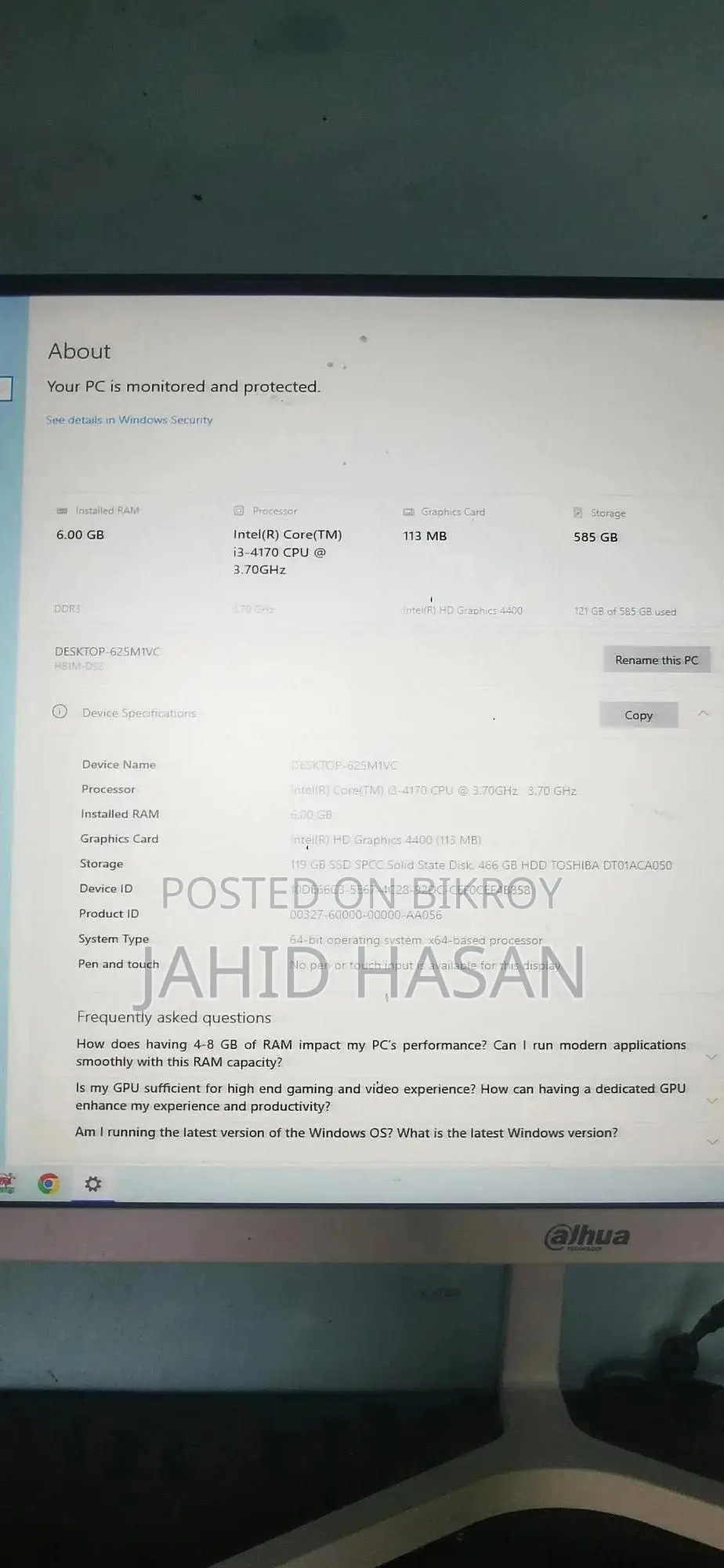 ডেস্কটপ কম্পিউটার এমএসআই প্রো ১৬ ৭এম ৬জিবি ইন্টেল কোর আই৩ এসএসডি ৫০০জিবি