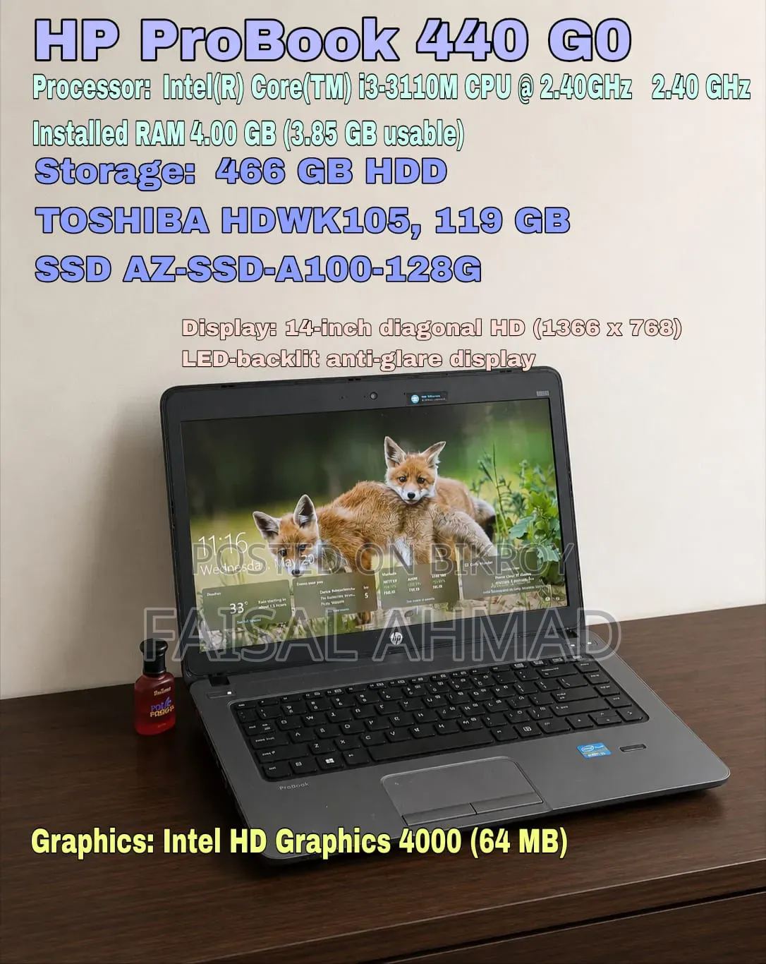 Laptop HP ProBook 440 G1 4GB Intel Core I3 SSD 500GB