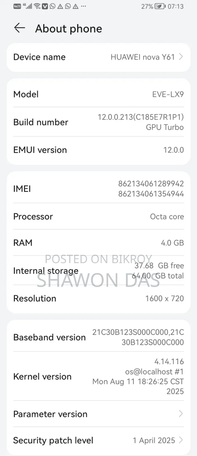 Huawei Nova Y61 64 GB Black