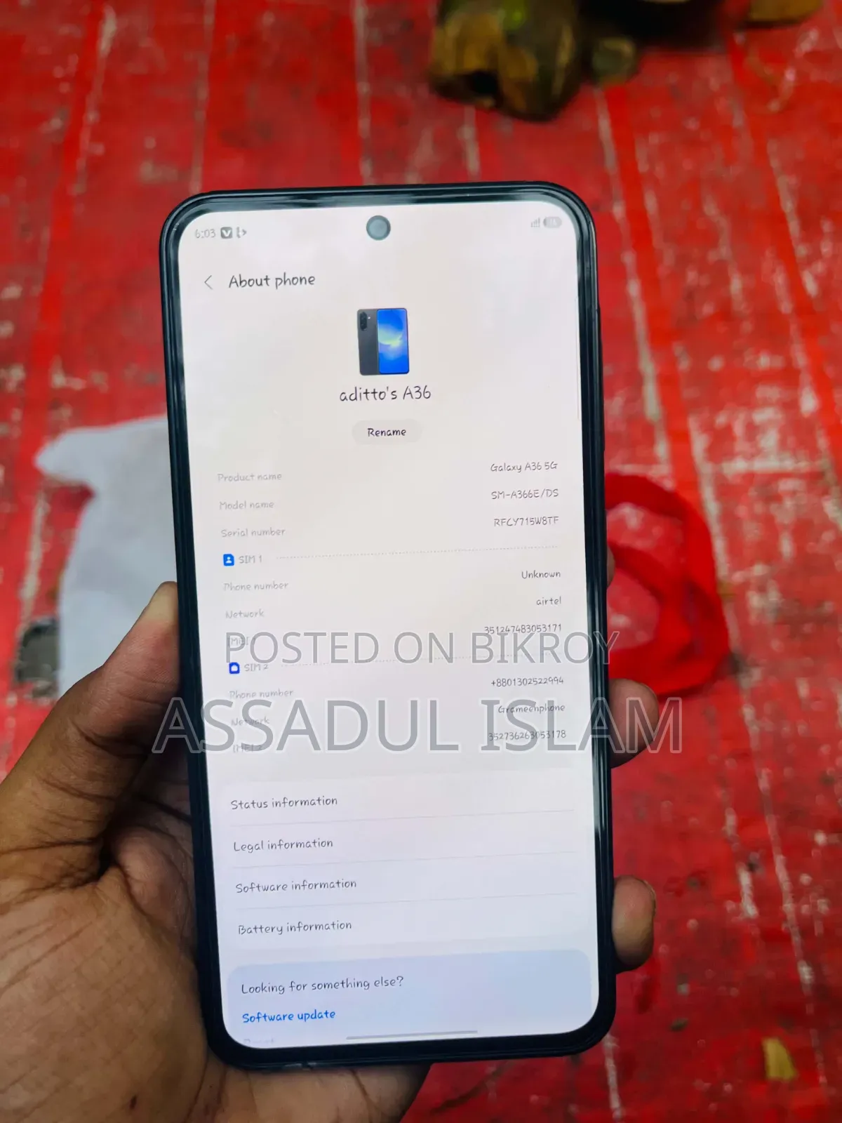 স্যামসাং গ্যালাক্সি এ৩৬ ১২৮ জিবি কালো