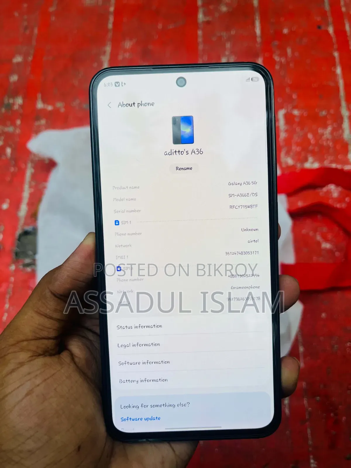 স্যামসাং গ্যালাক্সি এ৩৬ ১২৮ জিবি কালো