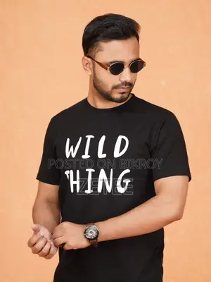 Zetee's Black Printed Premium Cotton Round Neck T-Shirt for Men in Bd