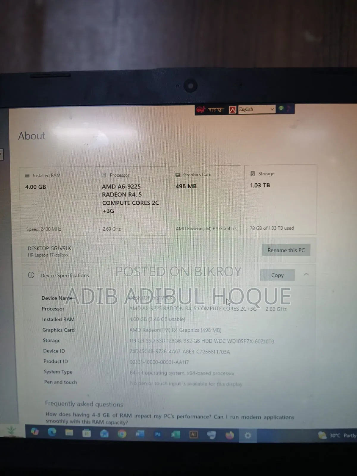 Laptop HP 17-3000 4GB AMD A6 HDD 1T