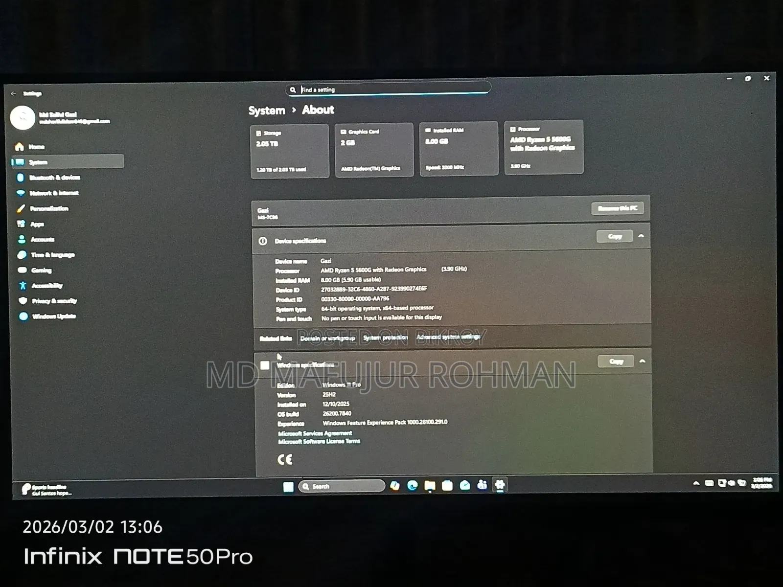 Desktop Computer MSI Model 8GB AMD Ryzen 5 HDD+SSD 1T