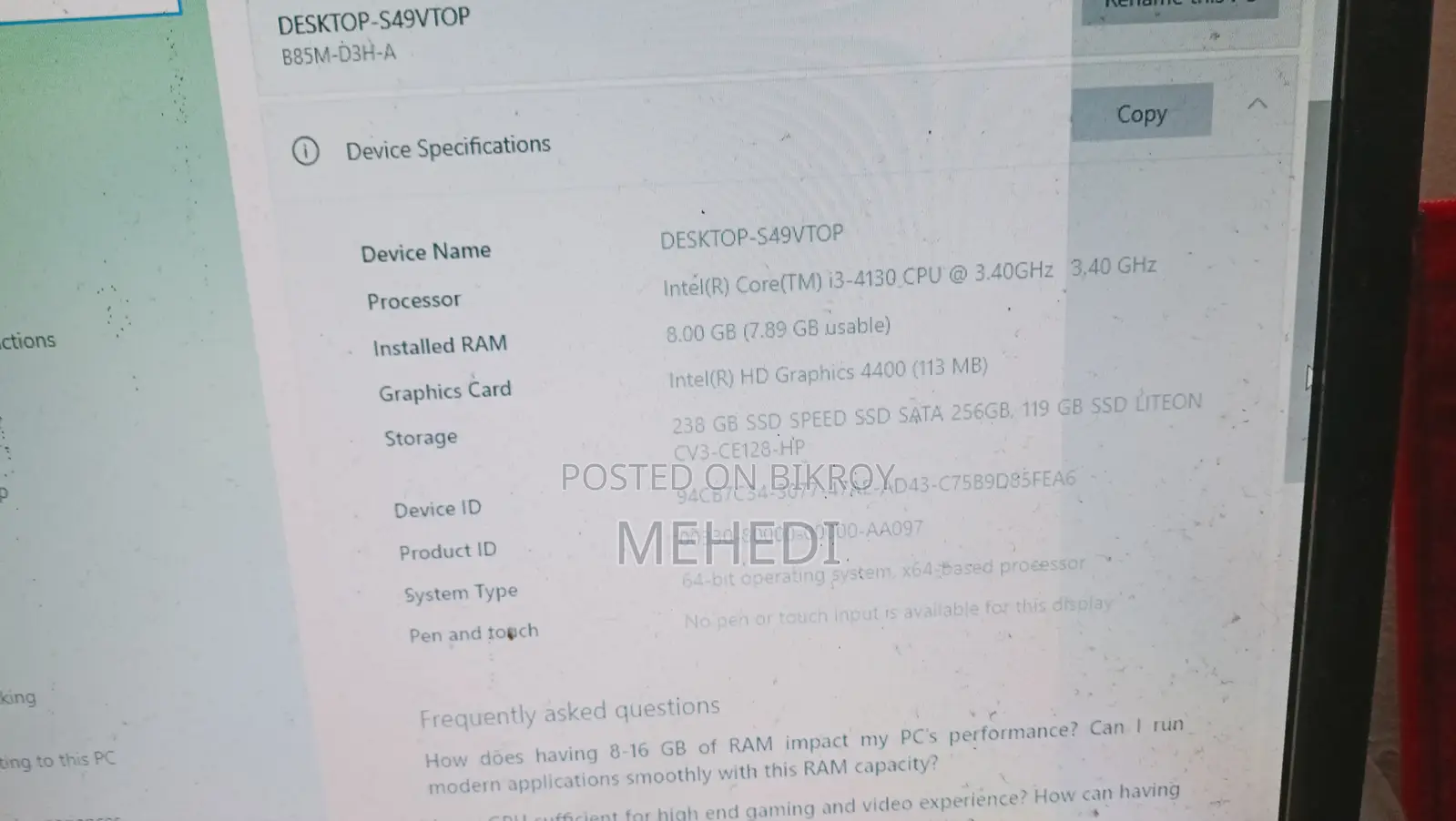 Desktop Computer Gigabyte GB-XM1-3537 8GB Intel Core I3 SSD 4T