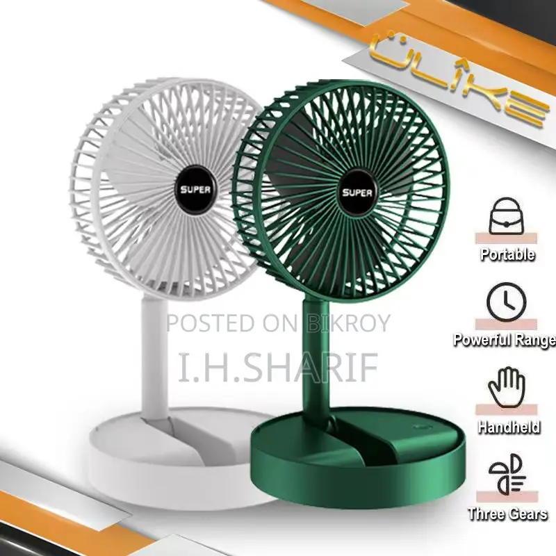 Folding Rechargeable Desk Fan, 3 Speeds Adjustable Height Table Fan