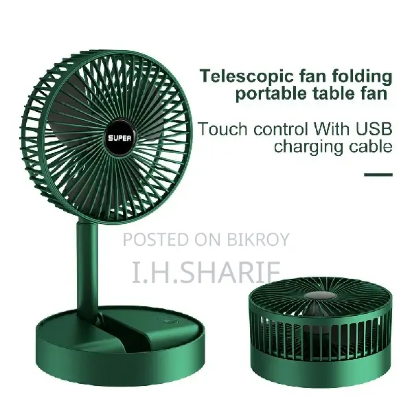 Folding Rechargeable Desk Fan, 3 Speeds Adjustable Height Table Fan