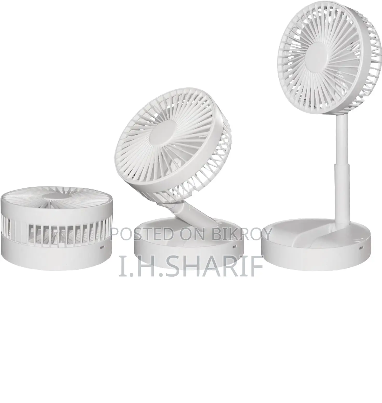 Folding Rechargeable Desk Fan, 3 Speeds Adjustable Height Table Fan