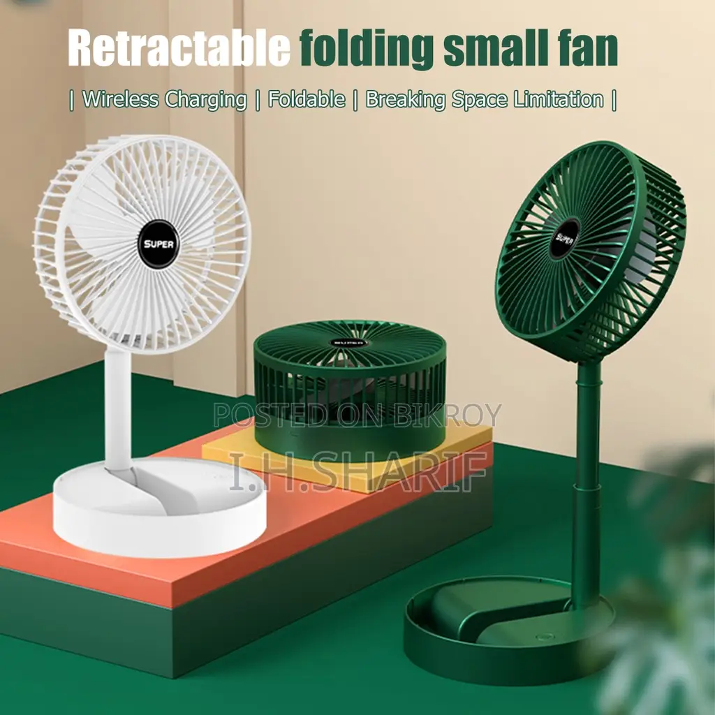 Folding Rechargeable Desk Fan, 3 Speeds Adjustable Height Table Fan