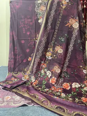 Honey Cotton Deep Plum Purple Floral Unstitched Three Piece