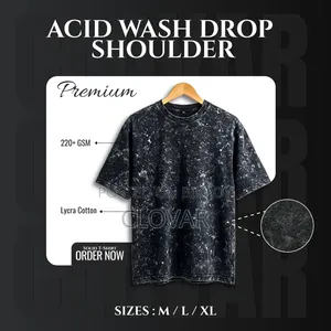 Premium Acid Washed Drop Shoulder T-Shirt in Black and Green
