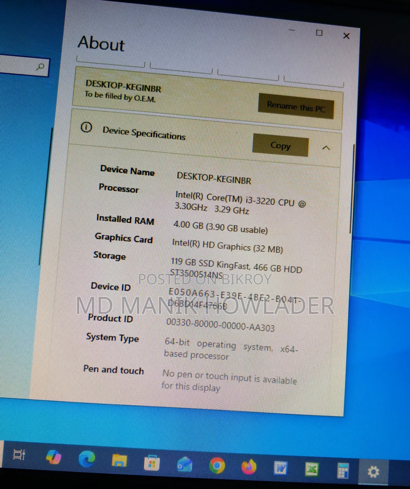 Desktop Computer Dell 4GB Intel Core I3 SSD 512GB