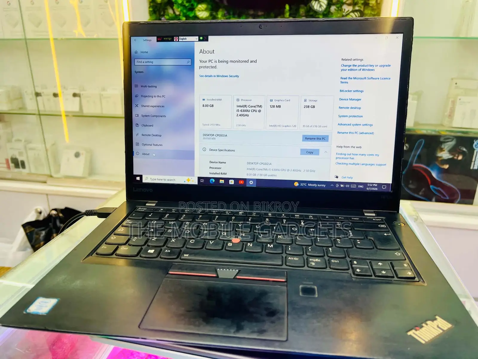 Laptop Lenovo ThinkPad T470 8GB Intel Core I5 SSD 256GB