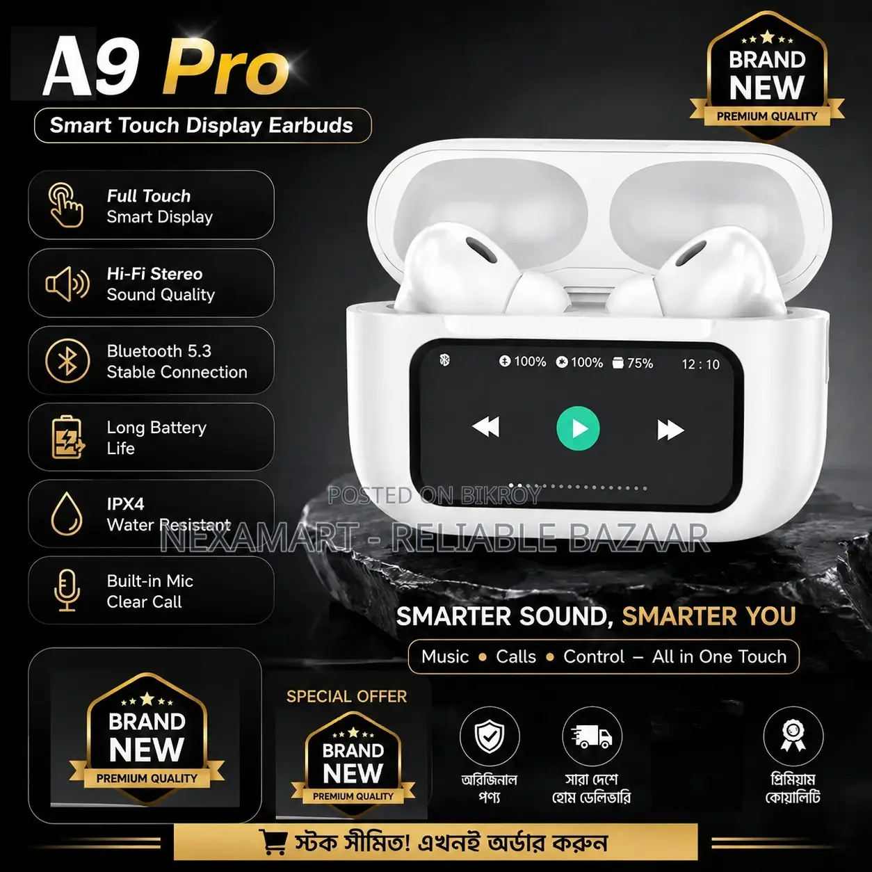 Smart A9 Pro Touch Display Earbuds | Anc + Enc | Order Fast